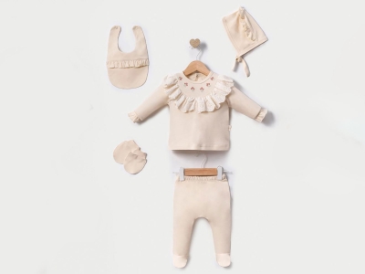 Çiçek Nakışlı Kız Bebe 5 Li Set