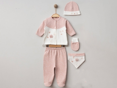 Çiçek Nakışlı Kız Bebe 5li Set