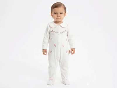 Çiçek Nakışlı Kız Bebe Tulum