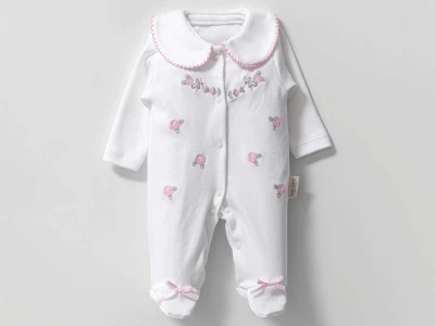 Çiçek Nakışlı Kız Bebe Tulum