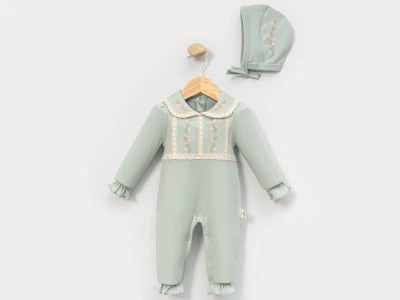 Toptan CAYZEN Çiçek Nakışlı Kız Bebek Tulum - Toptan Çocuk Giyim Beniz Kids