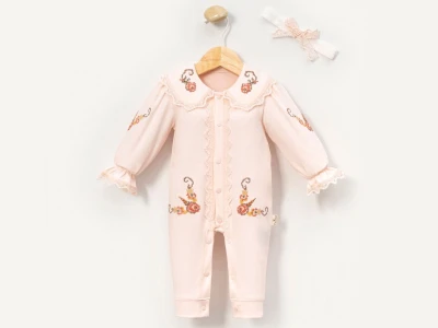 Toptan CAYZEN Çiçek Nakışlı Kız Bebek Tulum - Toptan Çocuk Giyim Beniz Kids