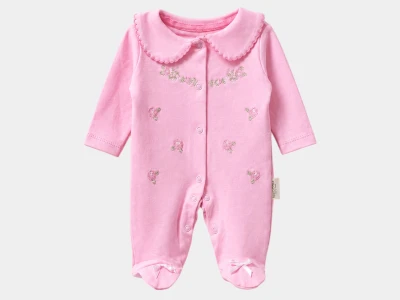 Toptan BAM-BİNO Çiçek Nakışlı Kız Bebek Premature Tulum - Toptan Çocuk Giyim Beniz Kids