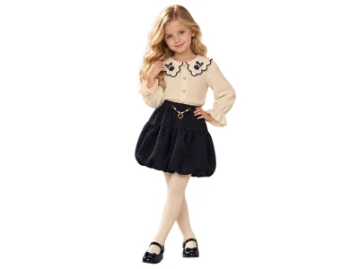 Toptan LADY GOLD Çiçek Nakışlı Kız Çocuk Takım SİYAH - Beniz Bebe