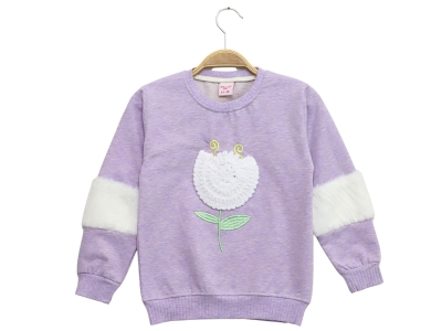 Çiçek Nakışlı Kız Sweat 2 İp Şardonlu