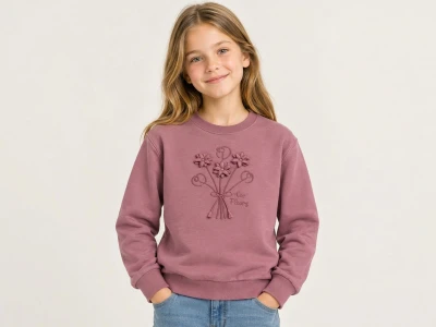 Toptan İ-CAN Çiçek Nakışlı Kız Sweat GÜLKURUSU - Beniz Bebe