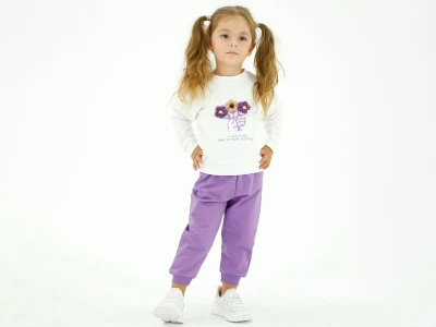 Toptan BICIR KİDS Çiçek Nakışlı Kız Takım  - Toptan Çocuk Giyim Beniz Kids