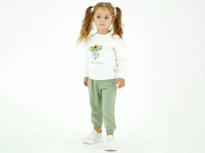 Toptan BICIR KİDS Çiçek Nakışlı Kız Takım  SUYEŞİLİ - Beniz Bebe