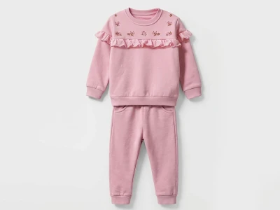 Toptan VOVİDO Çiçek Nakışlı Şardonlu 3 İp Kız Takım GÜLKURUSU - Beniz Bebe