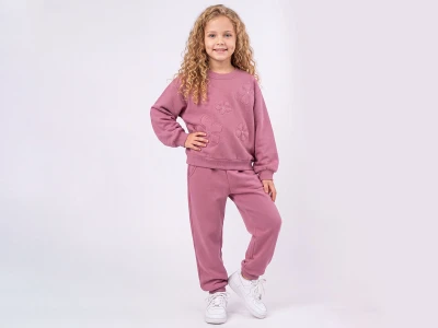 Toptan FEELY KİDS Çiçek Nakışlı Taş Detaylı 3 İp Şardonlu Kız Takım   - Toptan Çocuk Giyim Beniz Kids