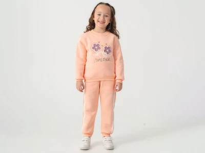 Toptan BURÇ BEBE Çiçek Nakışlı Taş Detaylı 3 İp Şardonlu Kız Takım   - Toptan Çocuk Giyim Beniz Kids