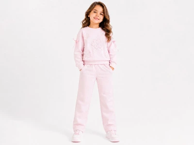 Toptan LADY GOLD Çiçek Nakışlı Taş Detaylı Kız Takım  - Toptan Çocuk Giyim Beniz Kids