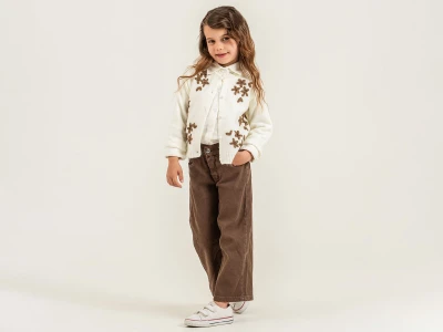 Toptan PAMPAL KİDS Çiçek Nakışlı Triko Hırkalı Gömlekli Kız Üçlü Takım  - Toptan Çocuk Giyim Beniz Kids