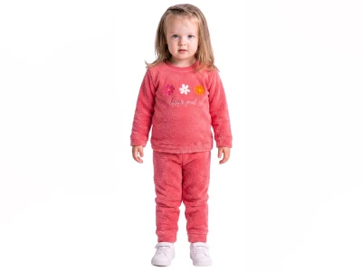 Toptan LİZARD Çiçek Nakışlı Well Soft Pelluş Kız Takım  Цветок граната - Beniz Bebe
