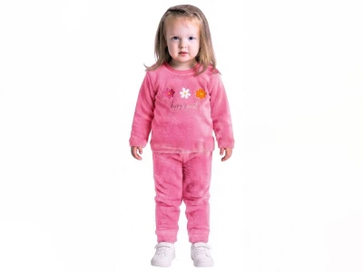 Toptan LİZARD Çiçek Nakışlı Well Soft Pelluş Kız Takım  Розовый - Beniz Bebe