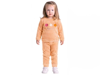 Toptan LİZARD Çiçek Nakışlı Well Soft Pelluş Kız Takım  SOMON - Beniz Bebe