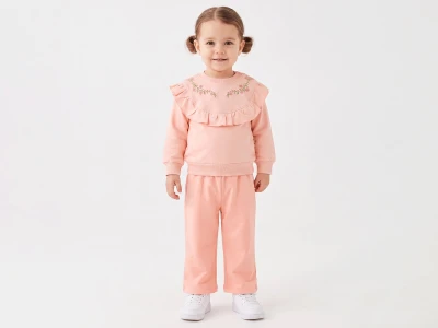 Çiçek Nakışlı Yakalı Kız Bebe Takım