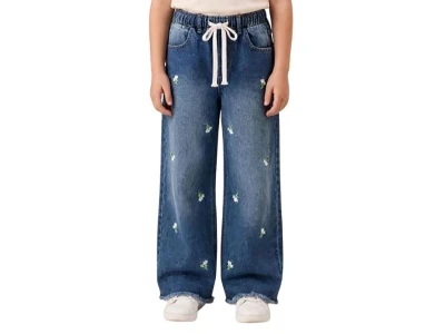 Toptan SLM Çiçekli Kız Çocuk Kot Pantolon - Toptan Çocuk Giyim Beniz Kids