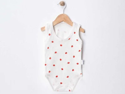 Çilek Baskılı Bebe Çıtçıtlı Badi