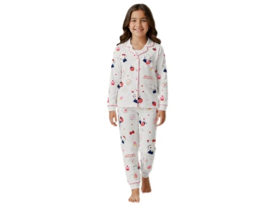 Toptan SÜPERMİNİ Çilek Baskılı Kız Çocuk Pijama Takımı - Toptan Çocuk Giyim Beniz Kids