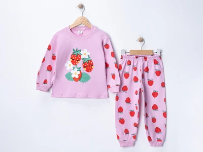 Çilek Baskılı Kız Pijama Takım 