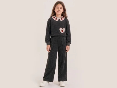 Toptan BİTTOŞ KİDS Çilek Desenli Dantel İşlemeli 3 İp Şardonlu Kız Takım - Toptan Çocuk Giyim Beniz Kids