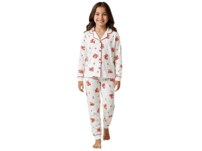 Toptan SÜPERMİNİ  Çilek Desenli Kız Pijama Takım - Toptan Çocuk Giyim Beniz Kids