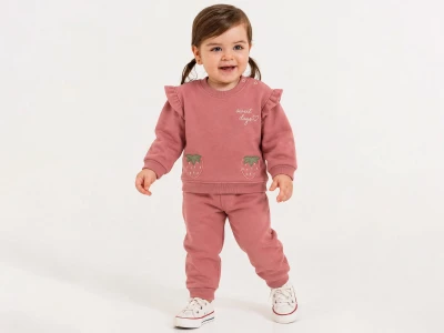 Toptan ÇITIR KİDS Çilek Nakışlı 3 İp Şardonlu Kız Bebe Takım  - Toptan Çocuk Giyim Beniz Kids