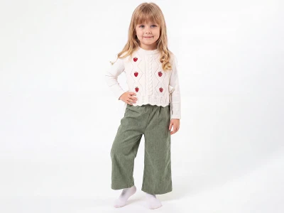 Toptan ÇİLEK BEBE Çilek Nakışlı Üçlü Kız Takım YEŞİL - Beniz Bebe