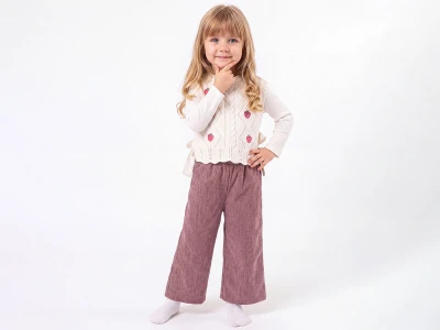 Toptan ÇİLEK BEBE Çilek Nakışlı Üçlü Kız Takım GÜLKURUSU - Beniz Bebe
