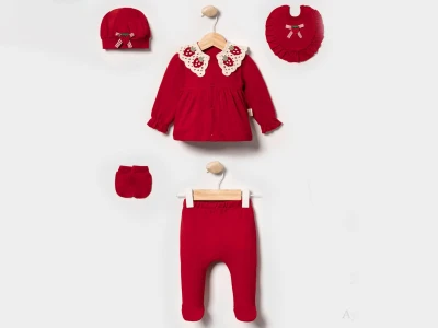 Toptan CAYZEN Çilek Nakışlı Yakalı Kız 5li Yenidoğan Zıbın Set - Toptan Çocuk Giyim Beniz Kids