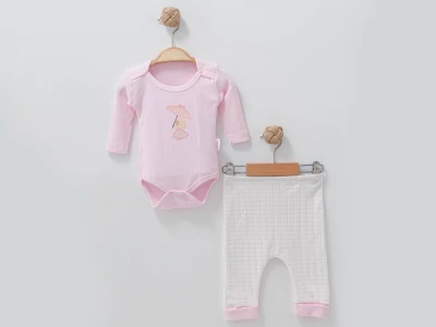 Toptan NAYINOM Civciv Baskılı Bebe Takım  PEMBE - Beniz Bebe