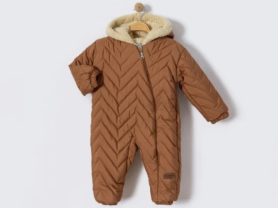 Toptan CRİSPY Kozmonot Çizgi Desenli Erkek Bebe Mont  KAHVERENGİ - Beniz Bebe