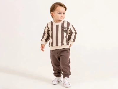 Toptan ÇITIR KİDS Çizgi Desenli Şardonlu 3 İp Erkek Bebek Takım - Toptan Çocuk Giyim Beniz Kids