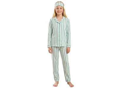 Toptan ARB Çizgi Desenli Unisex Pijama Takım  SUYEŞİLİ - Beniz Bebe