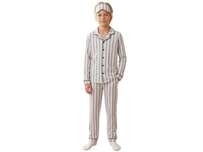 Toptan ARB Çizgi Desenli Unisex Pijama Takım  GRİ - Beniz Bebe