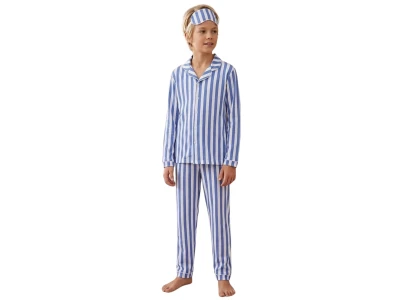 Toptan ARB Çizgi Desenli Unisex Pijama Takım  MAVİ - Beniz Bebe