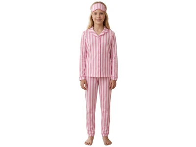 Toptan ARB Çizgi Desenli Unisex Pijama Takım  PEMBE - Beniz Bebe