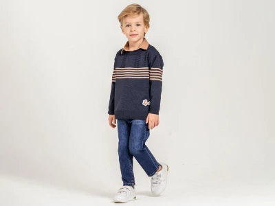 Toptan YAVRUCAK Çizgi Detay 3'lü Erkek Takım Navy blue - Beniz Bebe