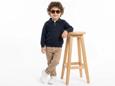 Toptan WEENY KİDS Çizgi Detaylı Fermuarlı Trikolu Erkek Takım  - Toptan Çocuk Giyim Beniz Kids