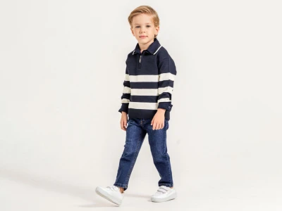 Toptan YAVRUCAK Çizgili 3'lü Erkek Çocuk Takım Navy blue - Beniz Bebe