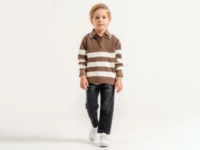 Toptan YAVRUCAK Çizgili 3'lü Erkek Çocuk Takım Light Brown - Beniz Bebe