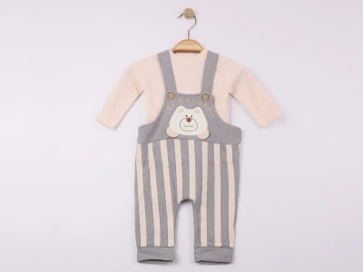 Çizgili Desenli Erkek Bebe İkili Salopet