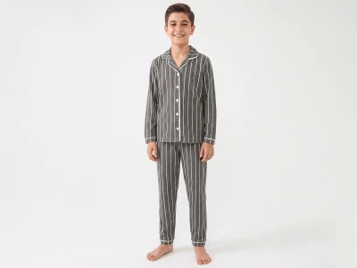 Çizgili Düğmeli Erkek Pijama Takım 