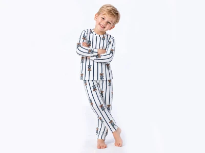 Toptan SÜPERMİNİ Çizgili Erkek Çocuk Pijama Takımı - Toptan Çocuk Giyim Beniz Kids