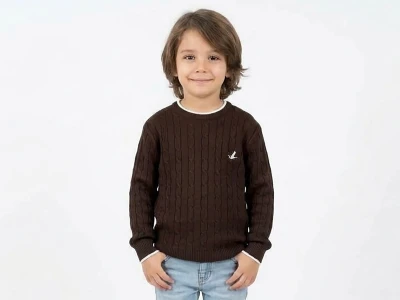 Toptan METEX Çizgili Erkek Çocuk Sweat KAHVERENGİ - Beniz Bebe
