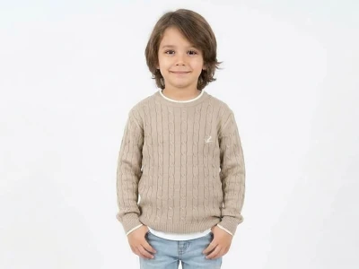 Toptan METEX Çizgili Erkek Çocuk Sweat BEJ - Beniz Bebe