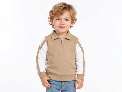 Toptan TOLGA KİDS Çizgili Erkek Çocuk Sweat CAMEL - Beniz Bebe