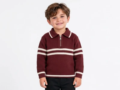 Toptan TOLGA KİDS Çizgili Erkek Çocuk Sweat BORDO - Beniz Bebe