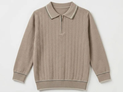 Toptan METEX Çizgili Fermuarlı Yakalı Erkek Sweat  BEJ - Beniz Bebe